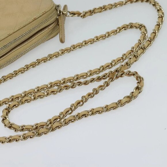 CHANEL Matelasse Chain Shoulder Bag Grained Calf Skin Beige Gold CC Auth 138257 - Picture 8 of 16